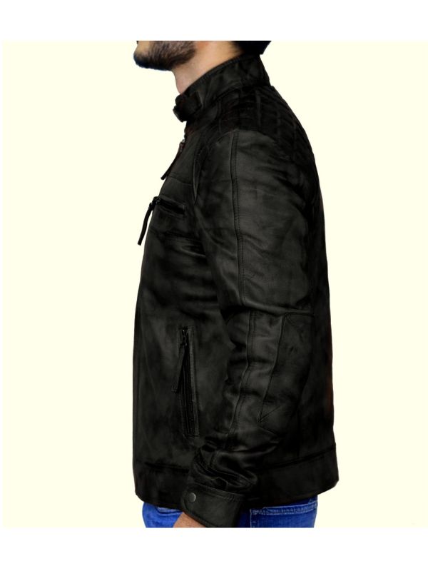 Diamond Classic Bomber Leather Jacket - Black