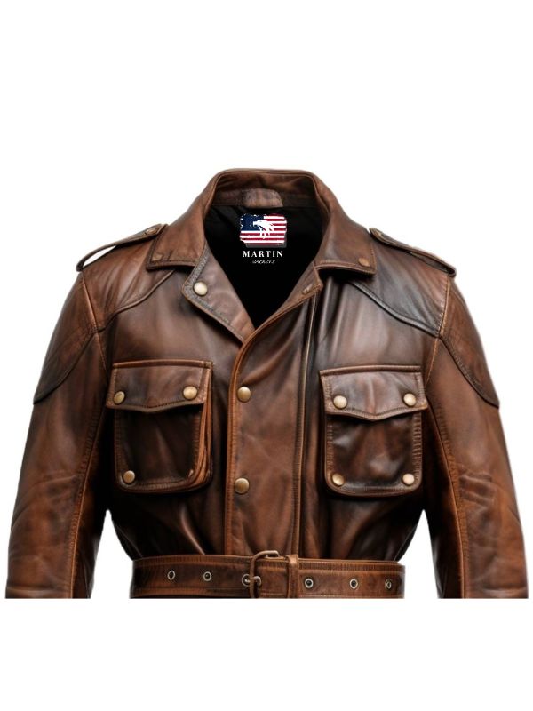 Men Military Style Vintage Leather Jacket
