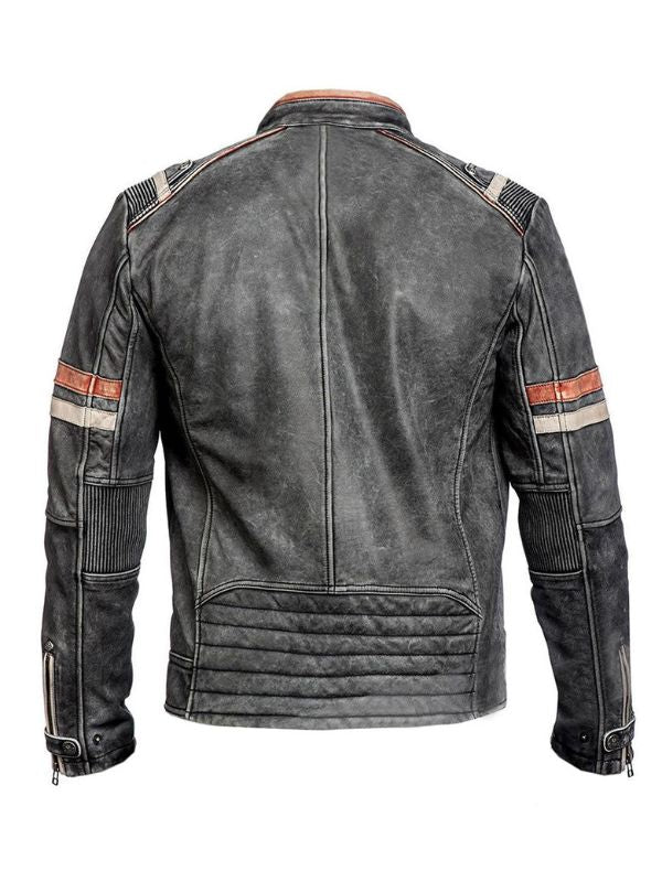 Cafe Racer Jacket Motorcycle Retro Moto Distressed Leather Jacket - Vintage
