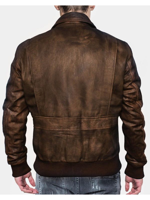 Distressed Brown Leather Jacket A2 Navy Flight