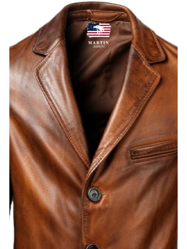 Men Brown Vintage Leather Blazer - Brown Leather Blazer