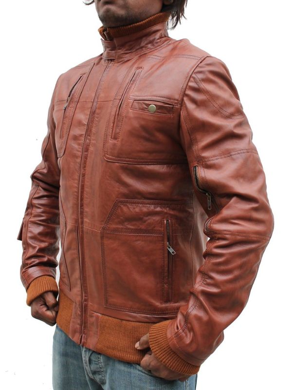 Men Vintage Biker Stylish Leather Jacket - Tan Brown