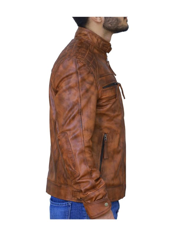 Diamond Classic Leather Jacket - Tan Brown