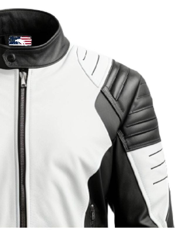 Mens Leather Jacket - Faux Leather Black and White