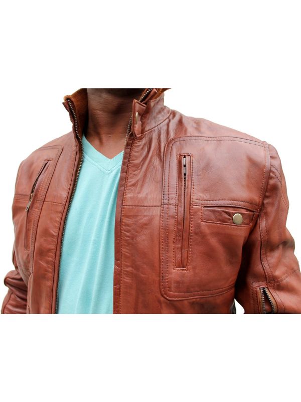 Men Vintage Biker Stylish Leather Jacket - Tan Brown