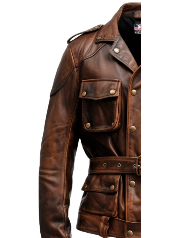 Men Military Style Vintage Leather Jacket