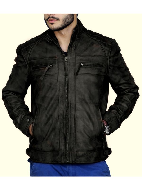 Diamond Classic Bomber Leather Jacket - Black