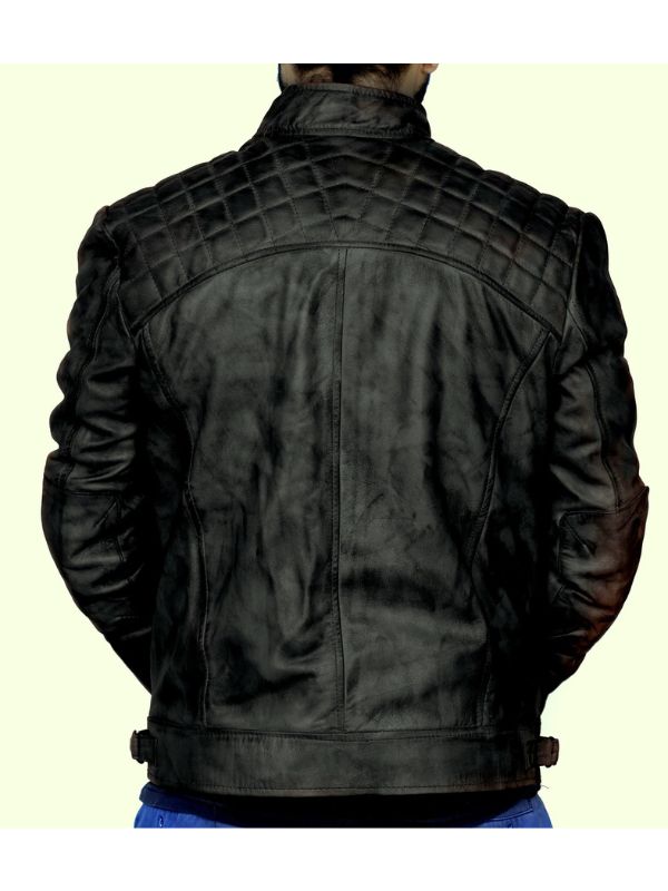 Diamond Classic Bomber Leather Jacket - Black