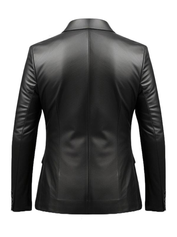 Men Black leather Two Button Blazer - Leather Blazer for Men