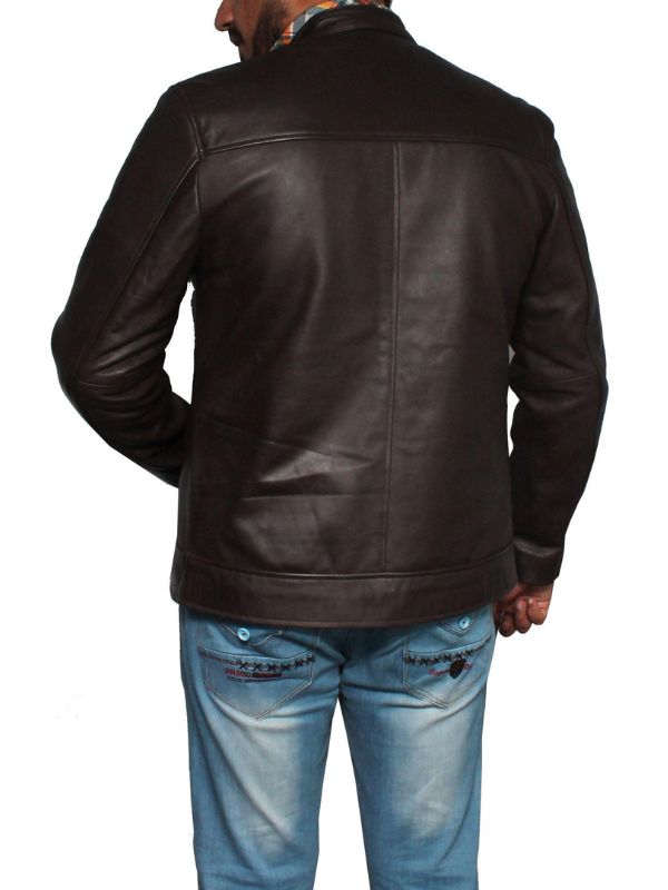 Men Casual Style Classic Leather Jacket- Dark Brown