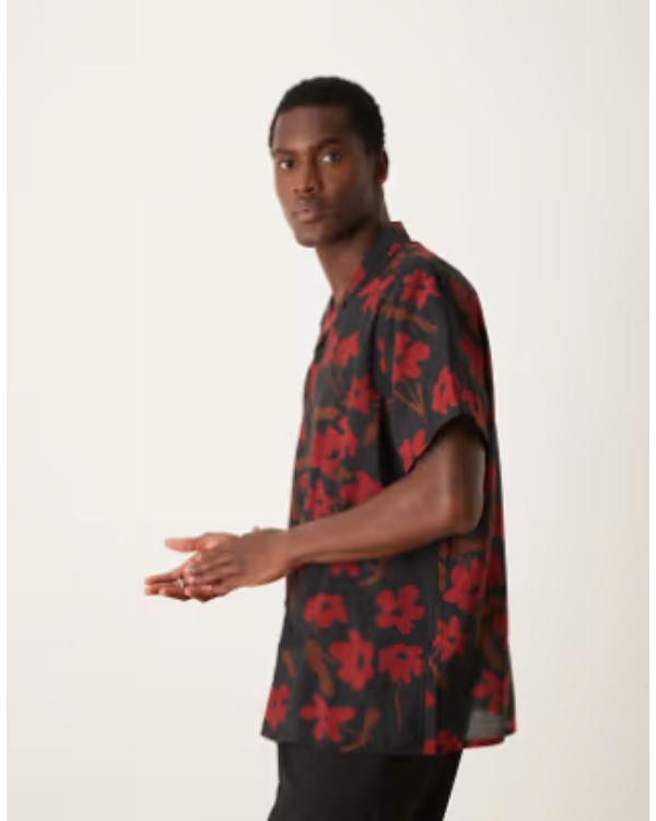 90 Day Hunt For Love Sojaboy Black & Red Floral Print Shirt