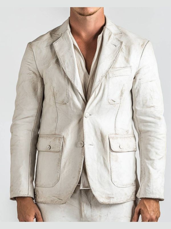 Adan White Leather Blazer - Leather Blazer for Men White