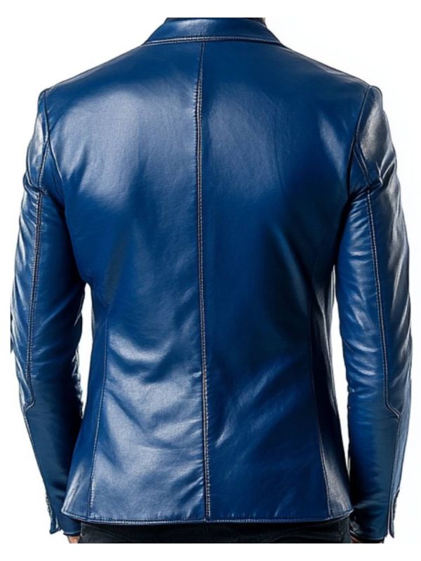 Archie Blue Leather Blazer - Leather Blazer for Men Blue
