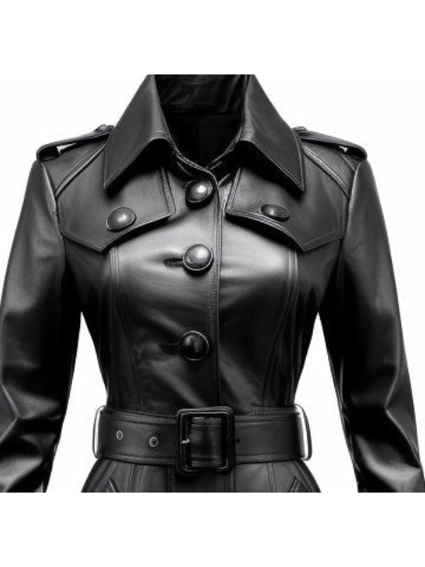 Black leather Trench Coat stylish