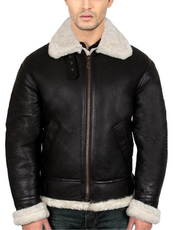 Black real leather Faux fur bomber jacket