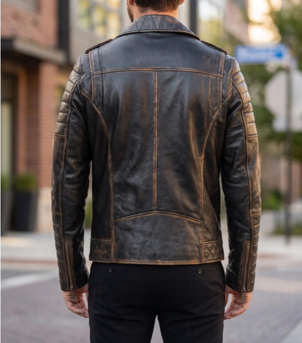 Branden Brown Distressed Leather Biker Jacket For Men