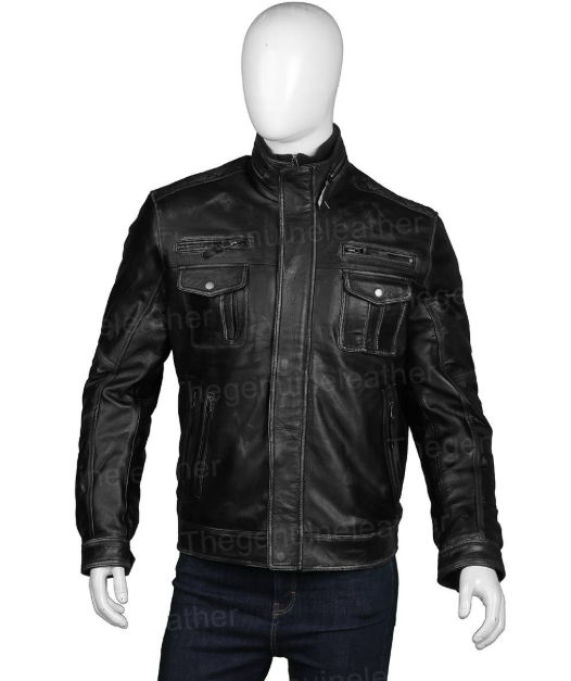 Cafe Racer Black Leather Biker Jacket