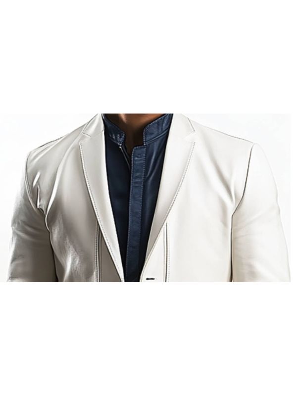 Caleb White Leather Blazer - Leather Blazer for Men White