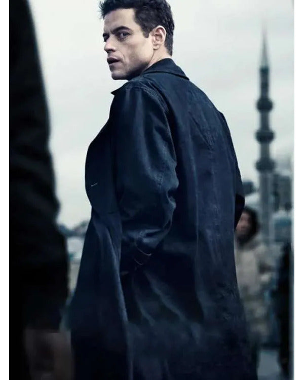 The Amateur 2025 Rami Malek Black Trench Coat