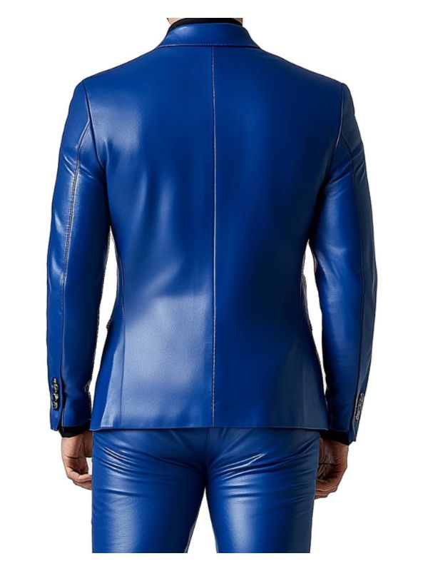 Charlie Blue Leather Blazer - Leather Blazer for Men Blue