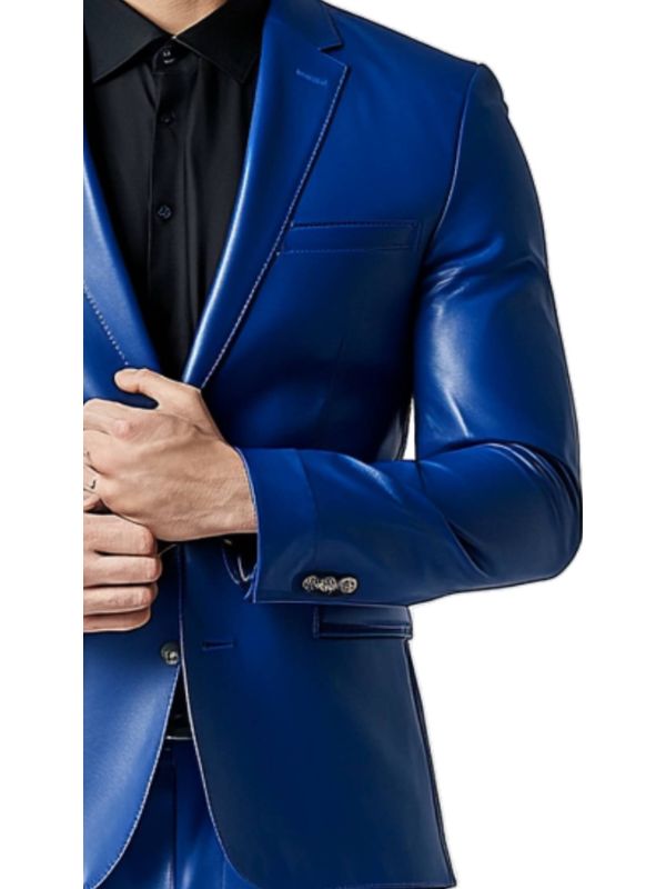 Charlie Blue Leather Blazer - Leather Blazer for Men Blue