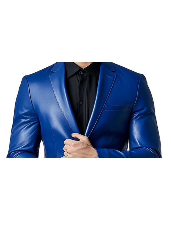 Charlie Blue Leather Blazer - Leather Blazer for Men Blue