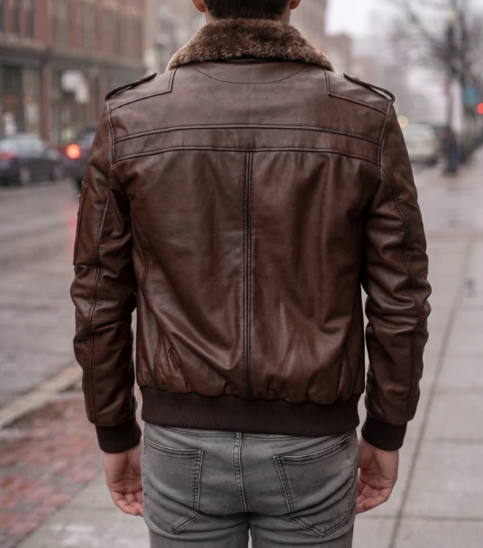 Christian Men Brown Fur Collar Leather Jacket
