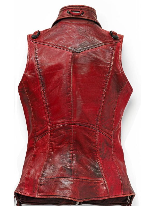 Emily Red Distressed Leather Vest for Women