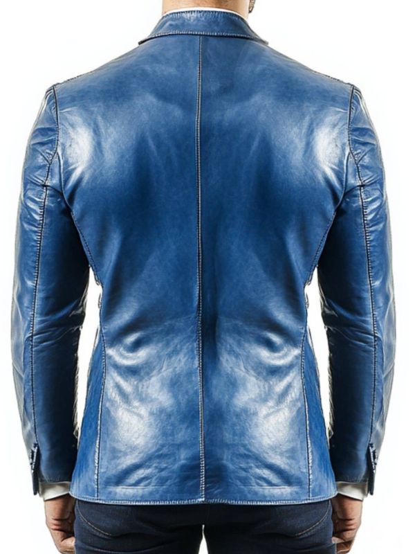 George Blue Leather Blazer - Leather Blazer for Men Blue