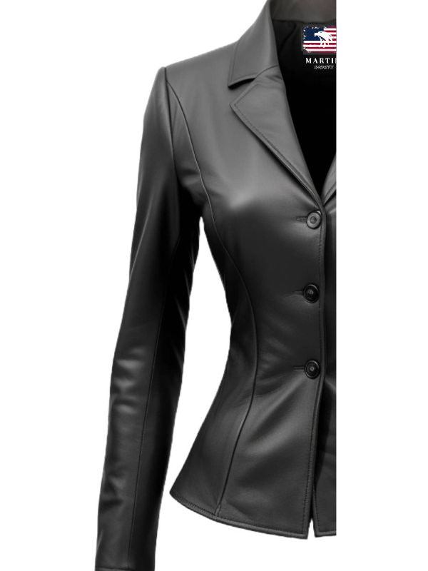 Giselle Black Women Leather Jacket Blazer