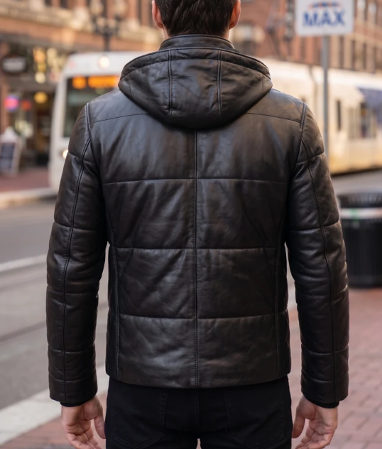 Joe Slim Fit Black Leather Jacket For Men With Hood