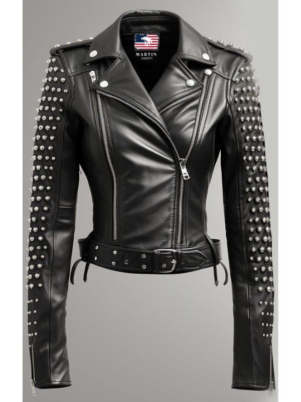 Lawrence Studs Black Women Leather Jacket