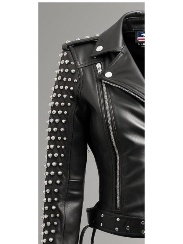 Lawrence Studs Black Women Leather Jacket