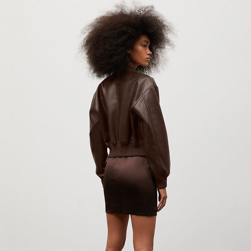 Brown Womens B3 Sheepskin Shearling Aviator Motorbike Leather Jacket