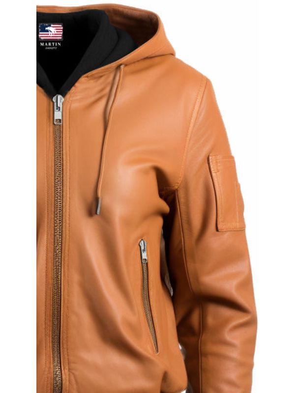 Leather Jacket Women Brown with Hood