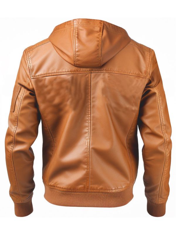 Leather Jacket Women Brown with Hood