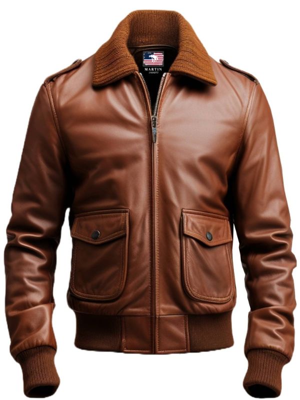 Men Aviator Brown Leather Jacket - Men Leather Jacket Brown