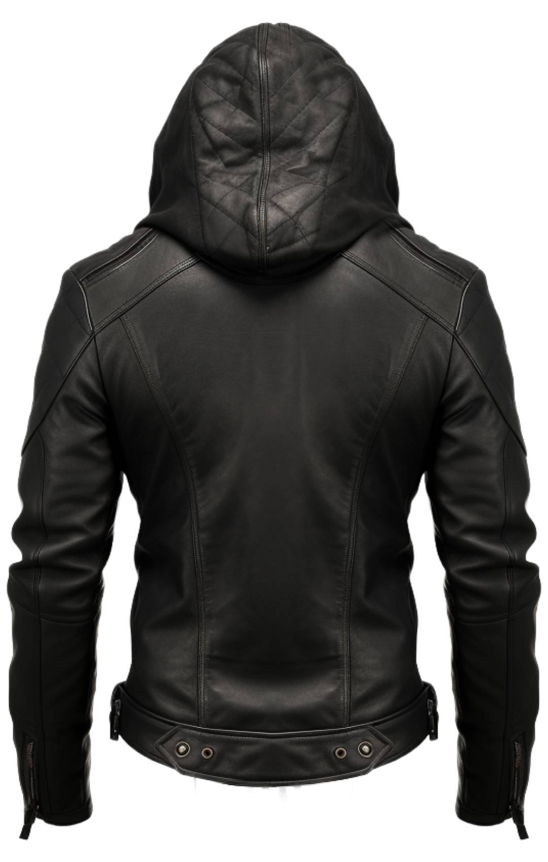 Men Hooded Leather Jacket - Hooded Black Leather Jacket
