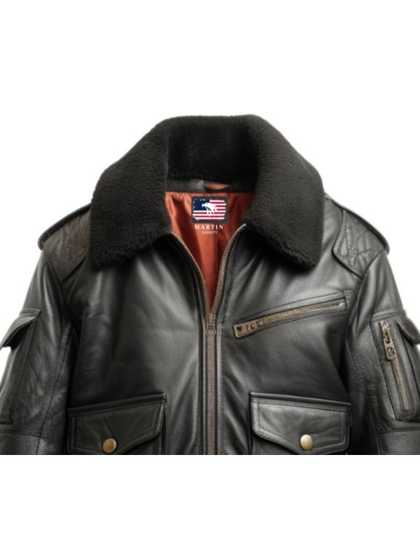 Black Bomber Leather Jacket Aviator B3 Style