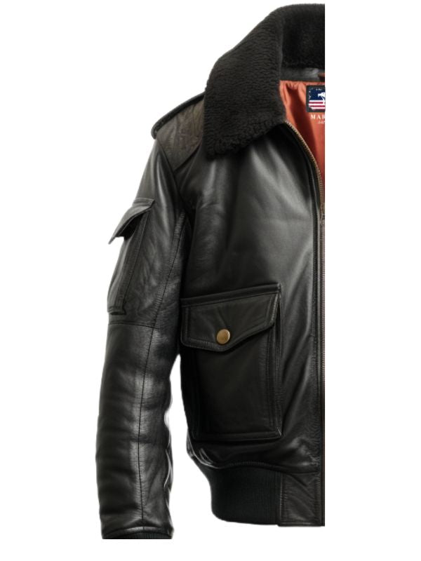 Black Bomber Leather Jacket Aviator B3 Style