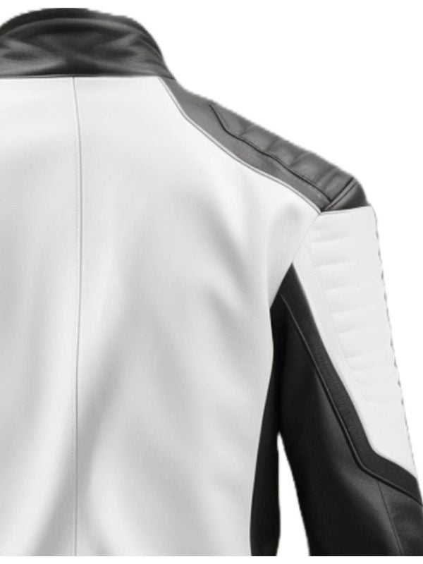 Men Black White Faux Leather Jacket - Biker Leather Jacket