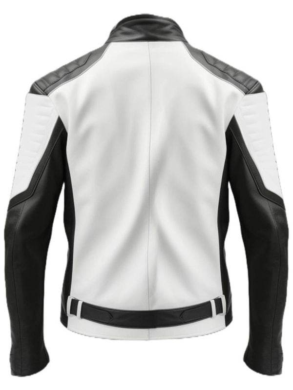 Men Black White Faux Leather Jacket - Biker Leather Jacket