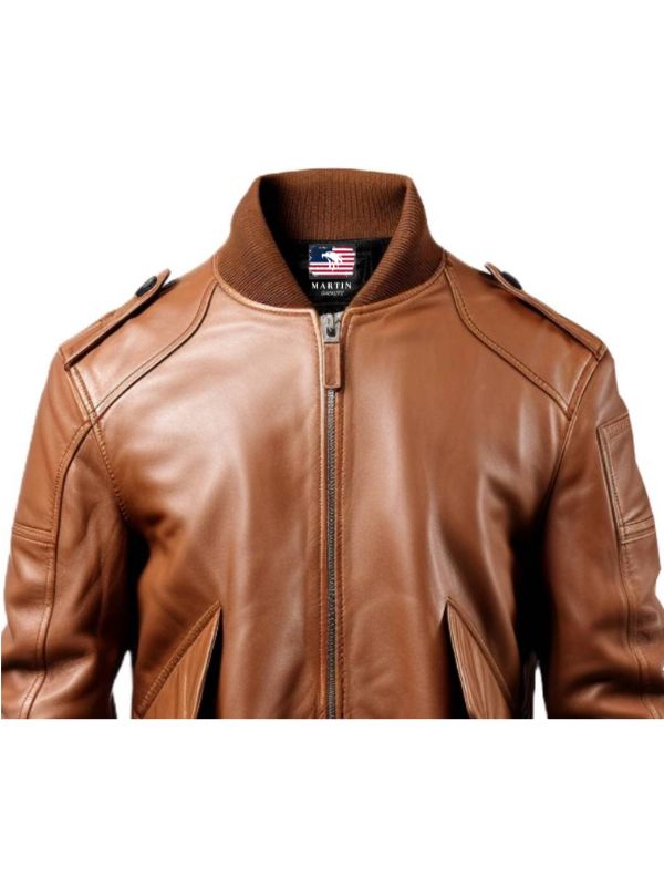 Men Bomber Leather Jacket Brown - Leather Brown Jacket