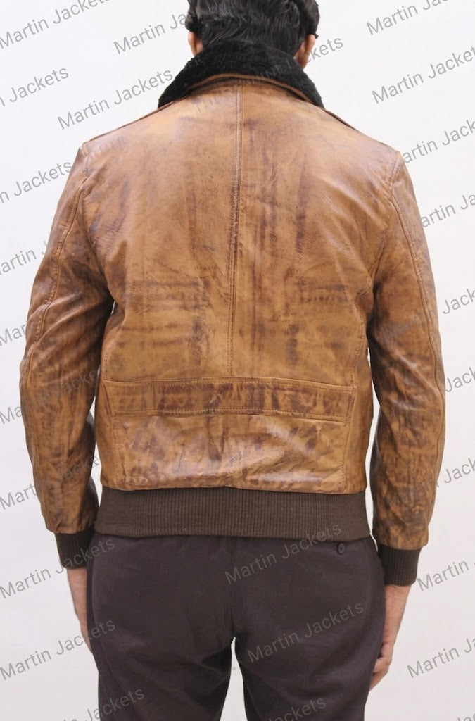 Men Brown Bomber Leather Jacket