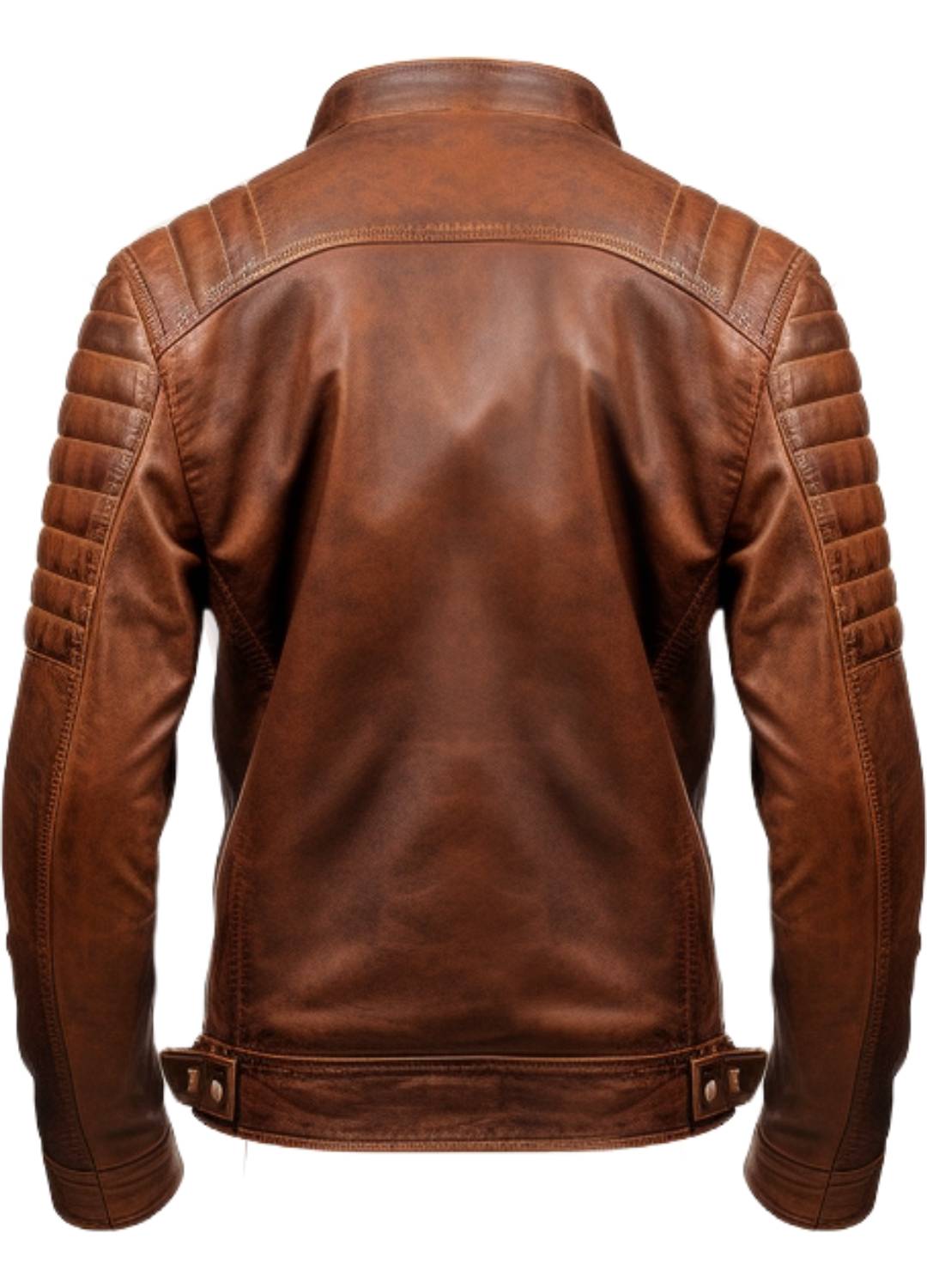 Men Brown Leather Biker Jacket - Genuine Leather Jacket