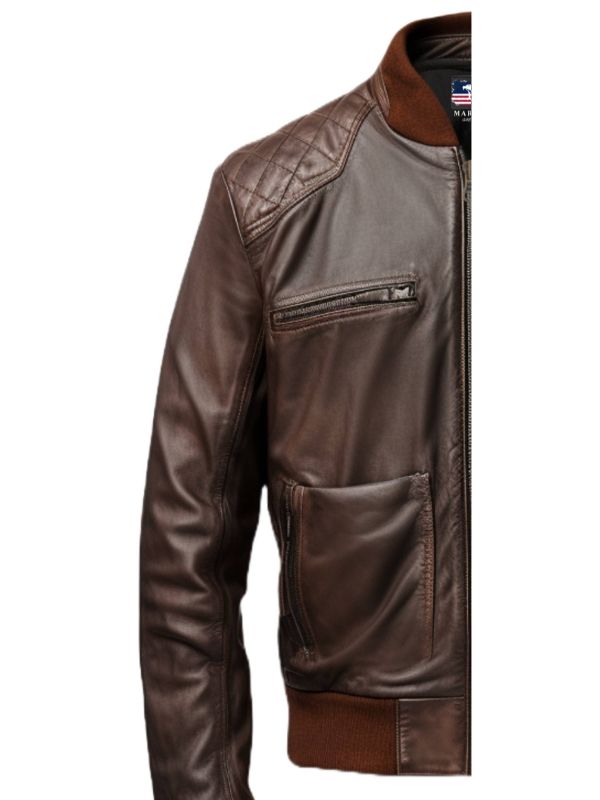 Men Brown Leather Jacket - Brown Bomber Jacket for Men