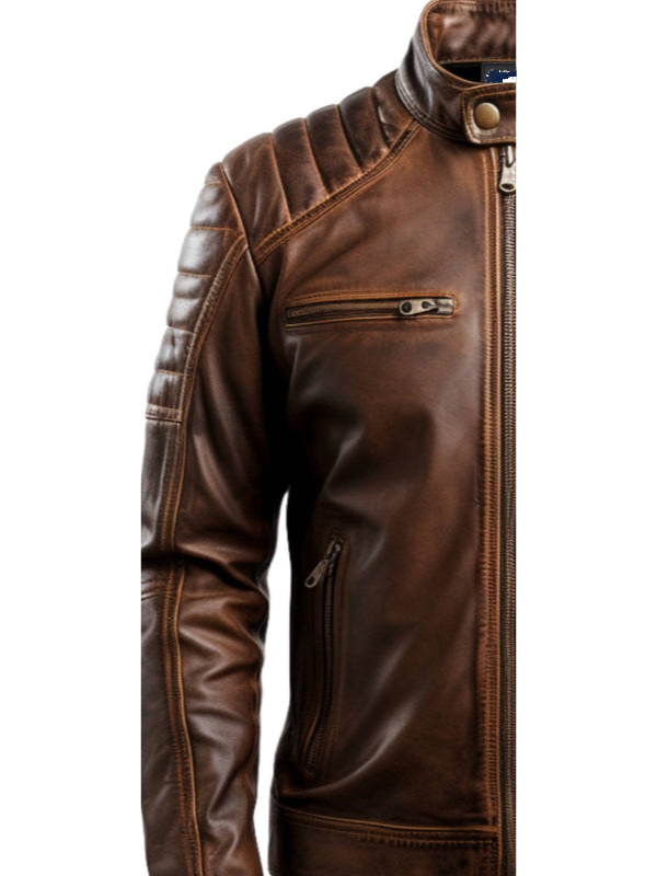 Men Brown Leather Jacket - Leo Distressed Brown Leather Jacket
