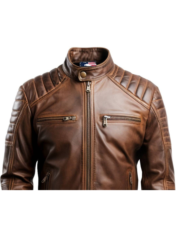 Men Brown Leather Jacket - Leo Distressed Brown Leather Jacket