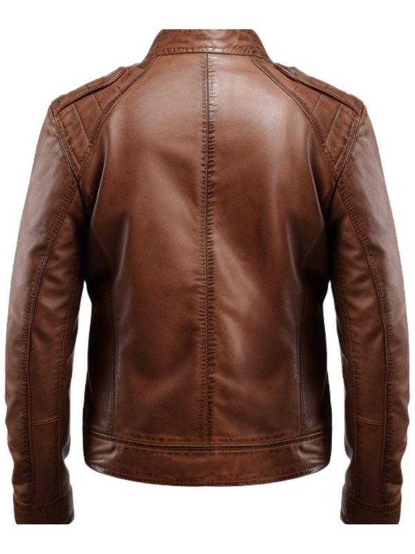 Men Brown Leather Slim fit Jacket - Brown Slim fit Jacket