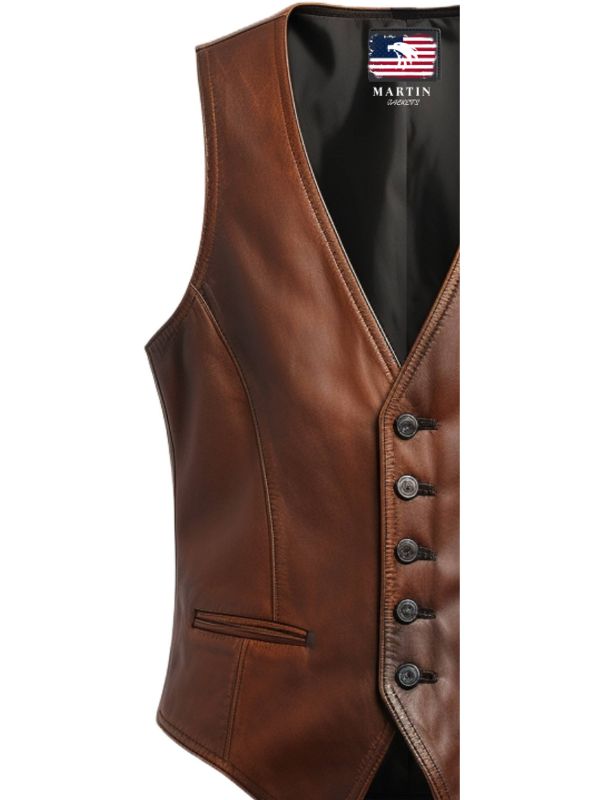 Men Brown Leather Vintage Vest